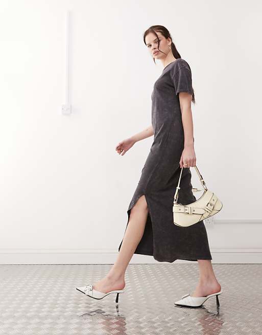 Noisy May midaxi split t-shirt dress in washed grey