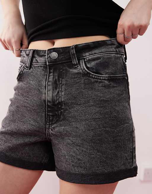 Noisy May Moni High Waisted Denim Short In Dark Grey Wash