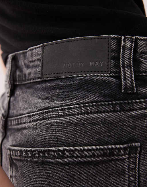 Noisy May Moni High Waisted Denim Short In Dark Grey Wash