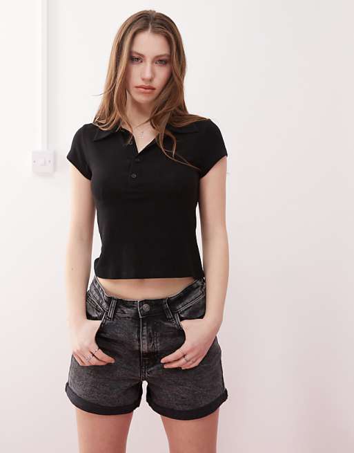 Noisy May Moni high waisted denim short in dark grey wash