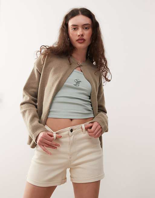 Noisy May Moni High Waisted Denim Shorts In Cream