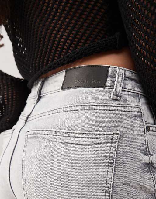 Noisy May Moni High Waisted Denim Shorts In Light Grey