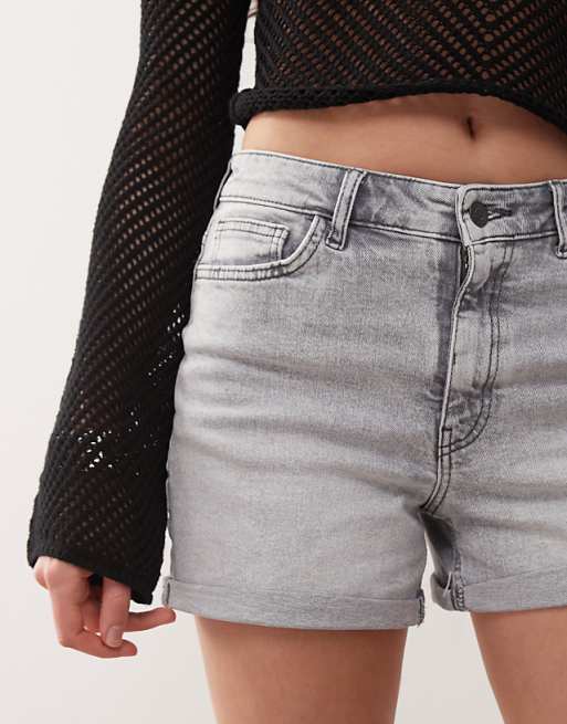 Noisy May Moni High Waisted Denim Shorts In Light Grey