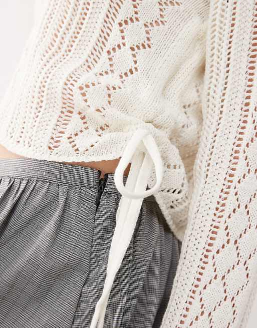 Noisy May Open Knit Ruched Side Top In Off White