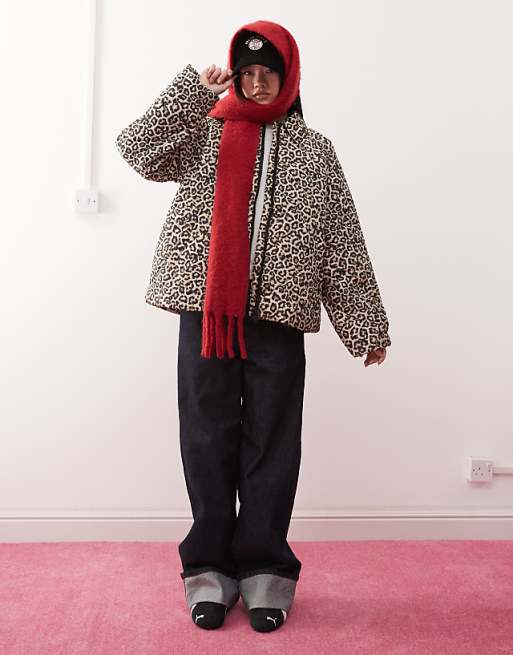 Noisy May Quilted Zip Through Jacket In Leopard Print