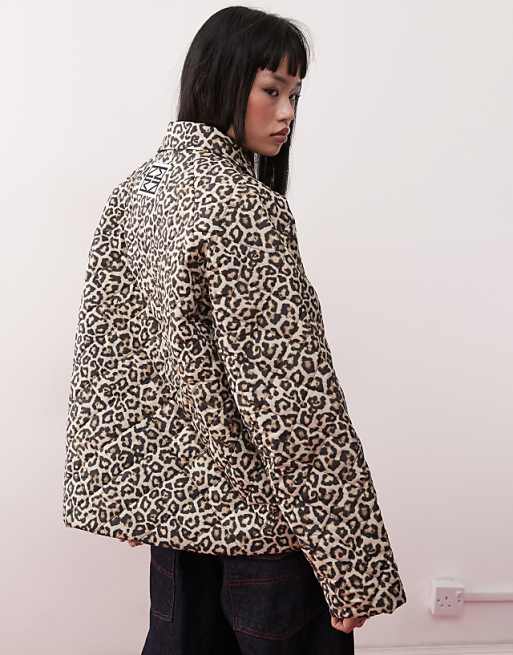 Noisy May Quilted Zip Through Jacket In Leopard Print