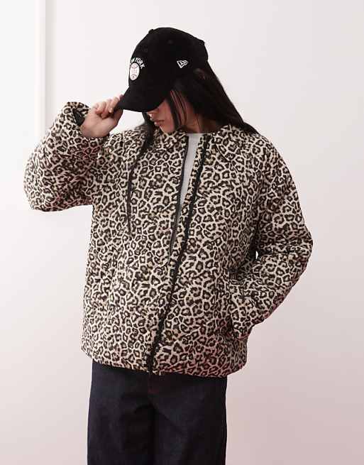 Noisy May quilted zip through jacket in leopard print