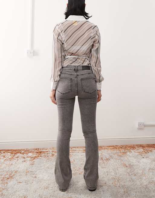 Noisy May Sallie High Waisted Flare Jeans In Light Grey