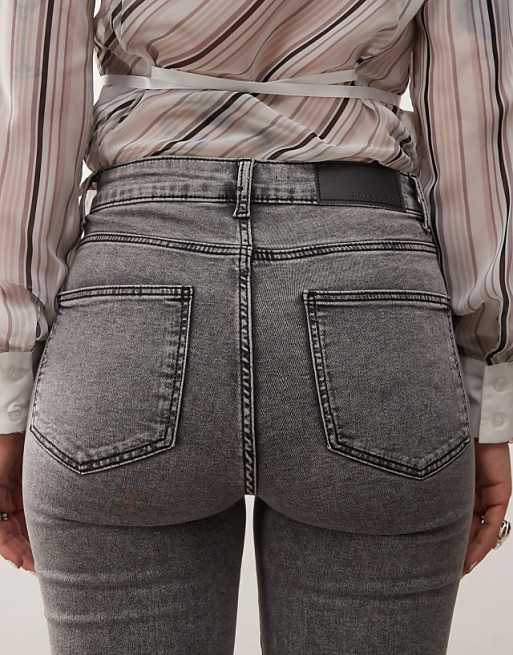 Noisy May Sallie High Waisted Flare Jeans In Light Grey