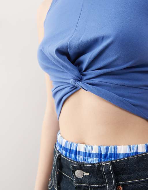 Noisy May Twist Front Crop Top In Blue