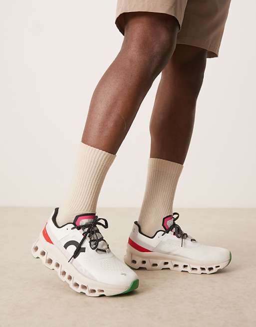 ON Cloudmonster Running Trainers In White And Red