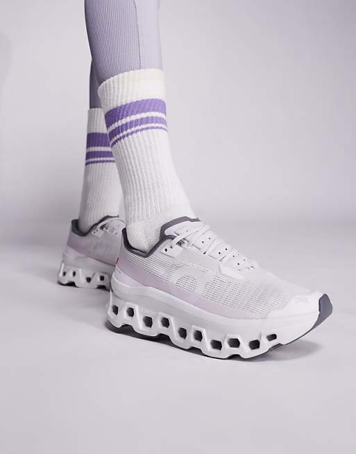 ON Cloudmonster Void running trainers in grey and pink
