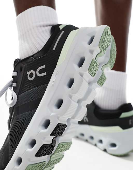 ON Cloudrunner 2 Running Trainers In Black And Lime Green
