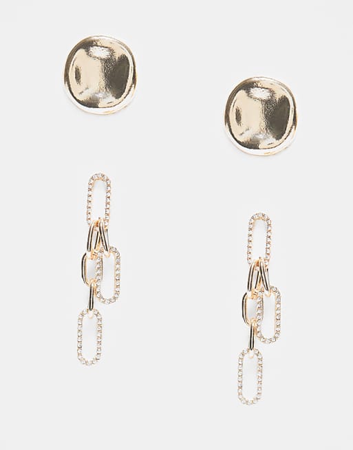 ONLY 2-pack rhinestone earring in gold