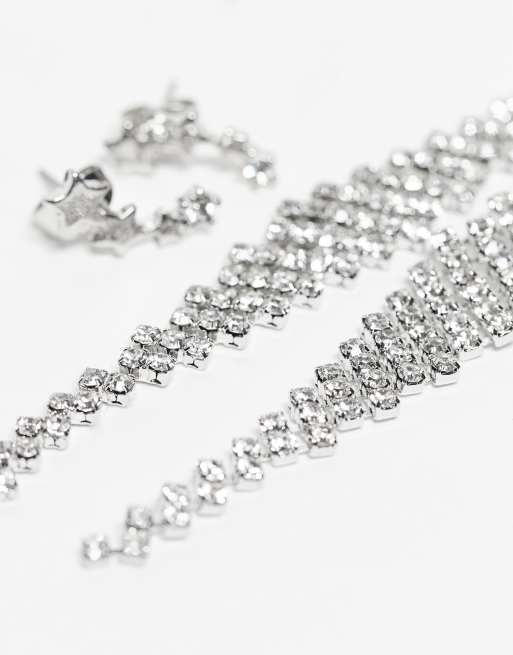 ONLY 2-pack Rhinestone Earring In Silver