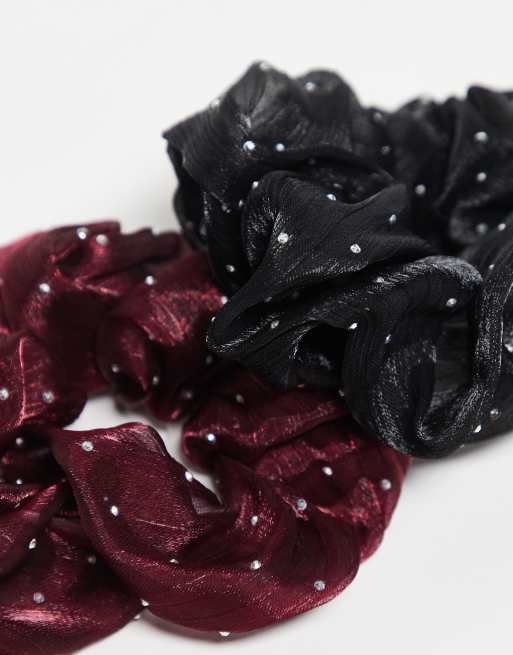 ONLY 2-pack Rhinestone Scrunchies In Black & Burgundy