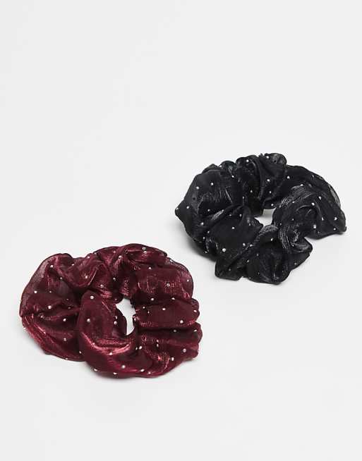 ONLY 2-pack rhinestone scrunchies in black & burgundy