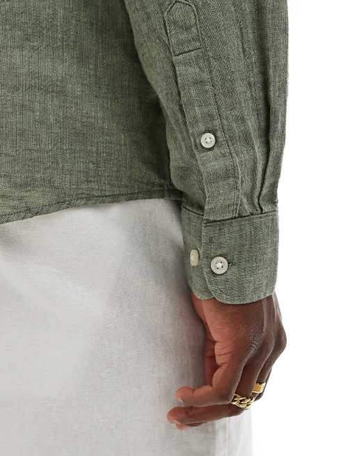 ONLY & SONS Linen Mix Long Sleeve Shirt In Sage