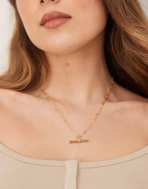 Orelia chunky T-Bar mid length necklace in 18k gold plated