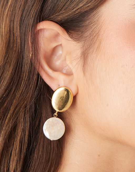Orelia Coin Stud And Pearl Drop Earring In 18k Gold Plated
