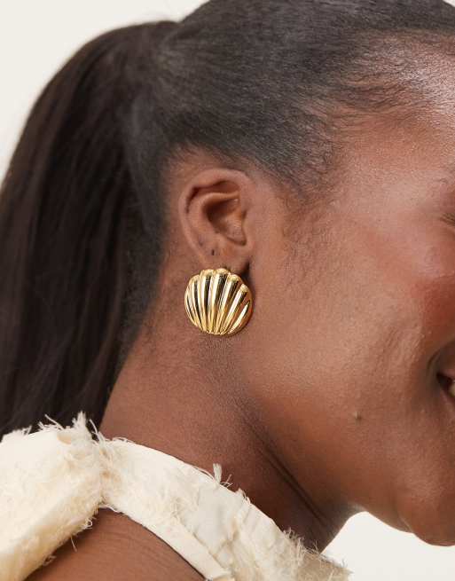 Orelia Gold Plated Oversized Statement Shell Stud Earrings In Pale Gold