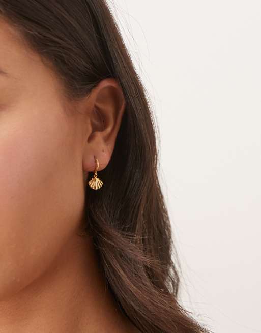 Orelia Gold Plated Shell Drop Micro Hoops In Pale Gold