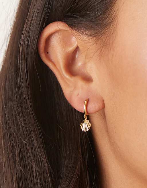 Orelia gold plated shell drop micro hoops in pale gold