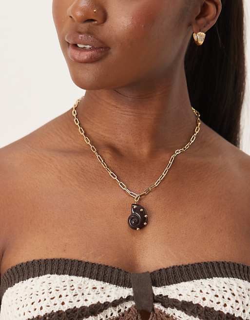 Orelia gold plated statement resin shell chain necklace in brown