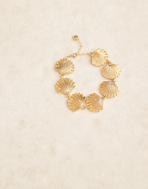 Orelia Gold Plated Statement Shell Anklet In Pale Gold