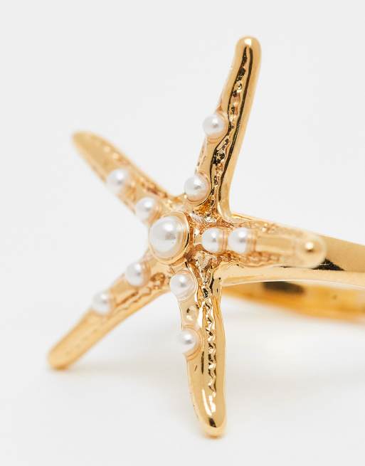 Orelia Gold Plated Statement Starfish Ring In Pale Gold