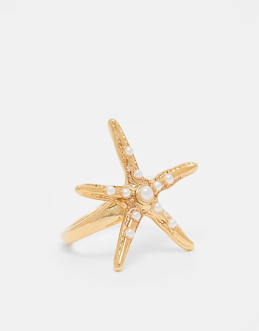 Orelia gold plated statement starfish ring in pale gold
