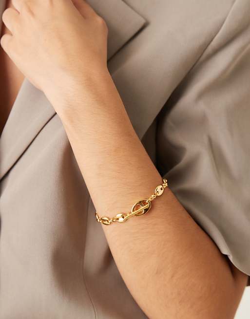 Orelia mariner chain t-bar bracelet in 18k gold plated