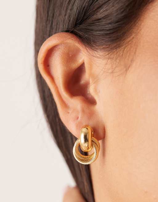 Orelia Mini Textured Interlocking Doorknocker Earrings In 18k Gold Plated