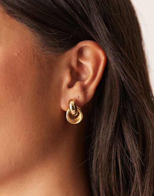 Orelia mini textured interlocking doorknocker earrings in 18k gold plated