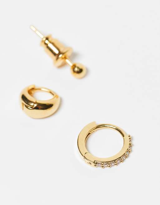 Orelia Pack Of 3 Stud Teardrop And Pave Hoop Earrings In 18k Gold Plated