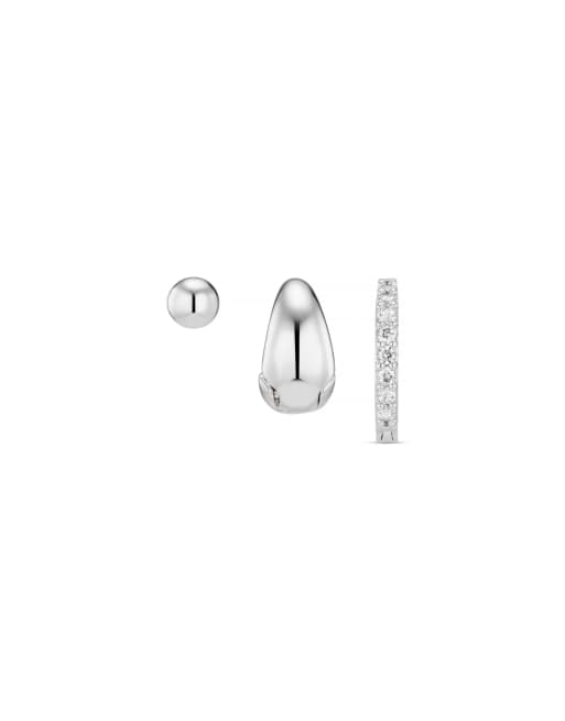 Orelia Pack Of 3 Stud Teardrop And Pave Hoop Earrings In Sterling Silver Plated