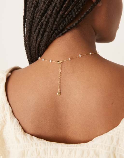 Orelia Pearl Stationed Chain Necklace In 18k Gold Plated