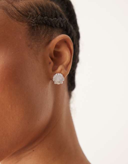 Orelia Shell Stud Earrings In Sterling Silver