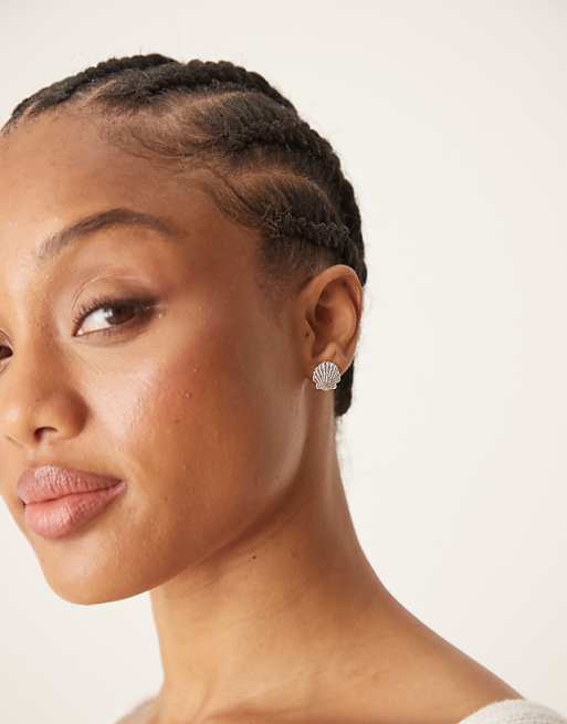 Orelia shell stud earrings in sterling silver
