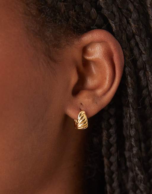 Orelia Twist Detail Chubby Huggie Hoop Earrings In 18k Gold Plated
