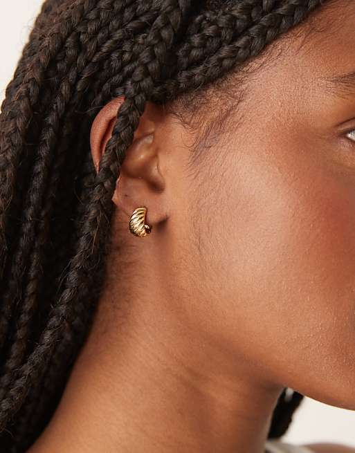 Orelia twist detail chubby huggie hoop earrings in 18k gold plated