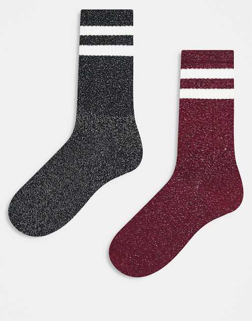 & Other Stories 2 pack glitter socks in black and burgundy