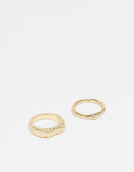 & Other Stories 2 pack textured ring set in gold