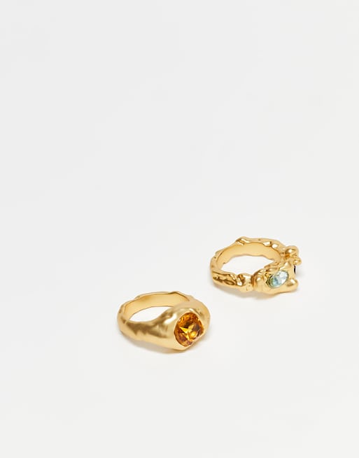 & Other Stories 2 pack textured rings in gold