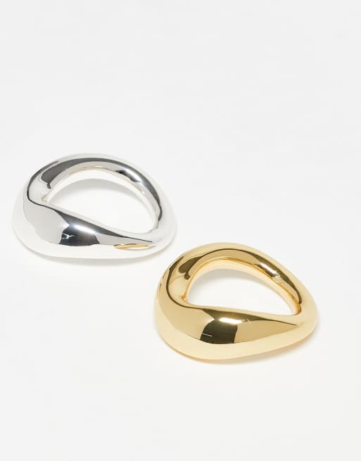 & Other Stories 2 Pack Wavy Ring Set In Silver And Gold Tone