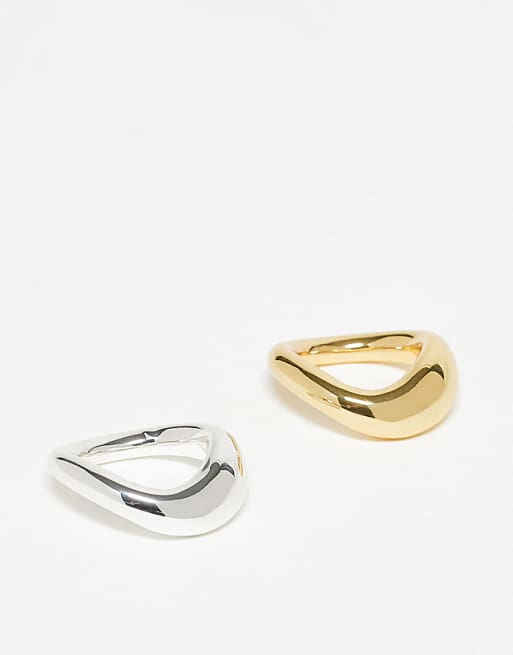 & Other Stories 2 pack wavy ring set in silver and gold tone