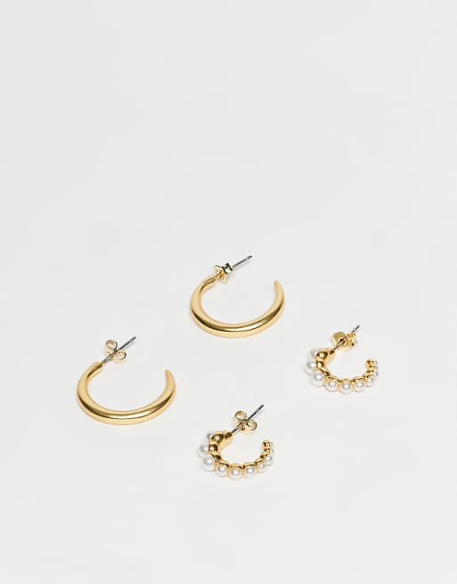 & Other Stories 2 set pack faux pearl hoops and gold hoops