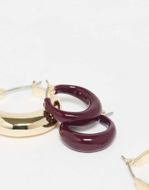 & Other Stories 2 Set Pack Small Hoop Earings In Dark Red And Gold