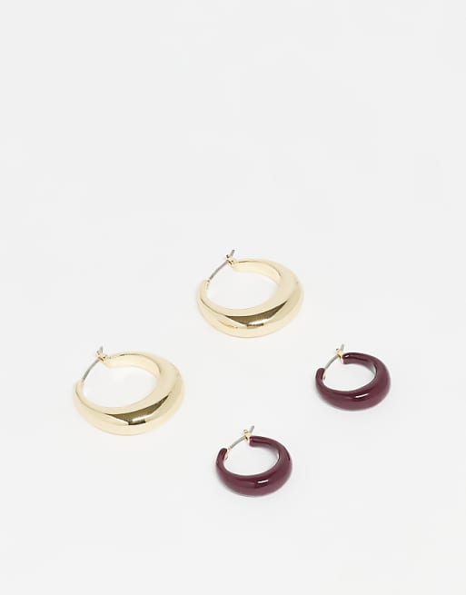 & Other Stories 2 set pack small hoop earings in dark red and gold