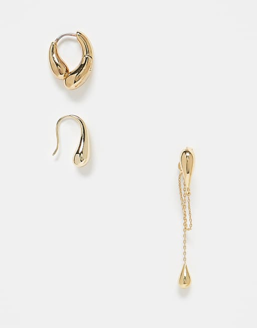 & Other Stories 3 pack hoop and chain hoop earrings in gold